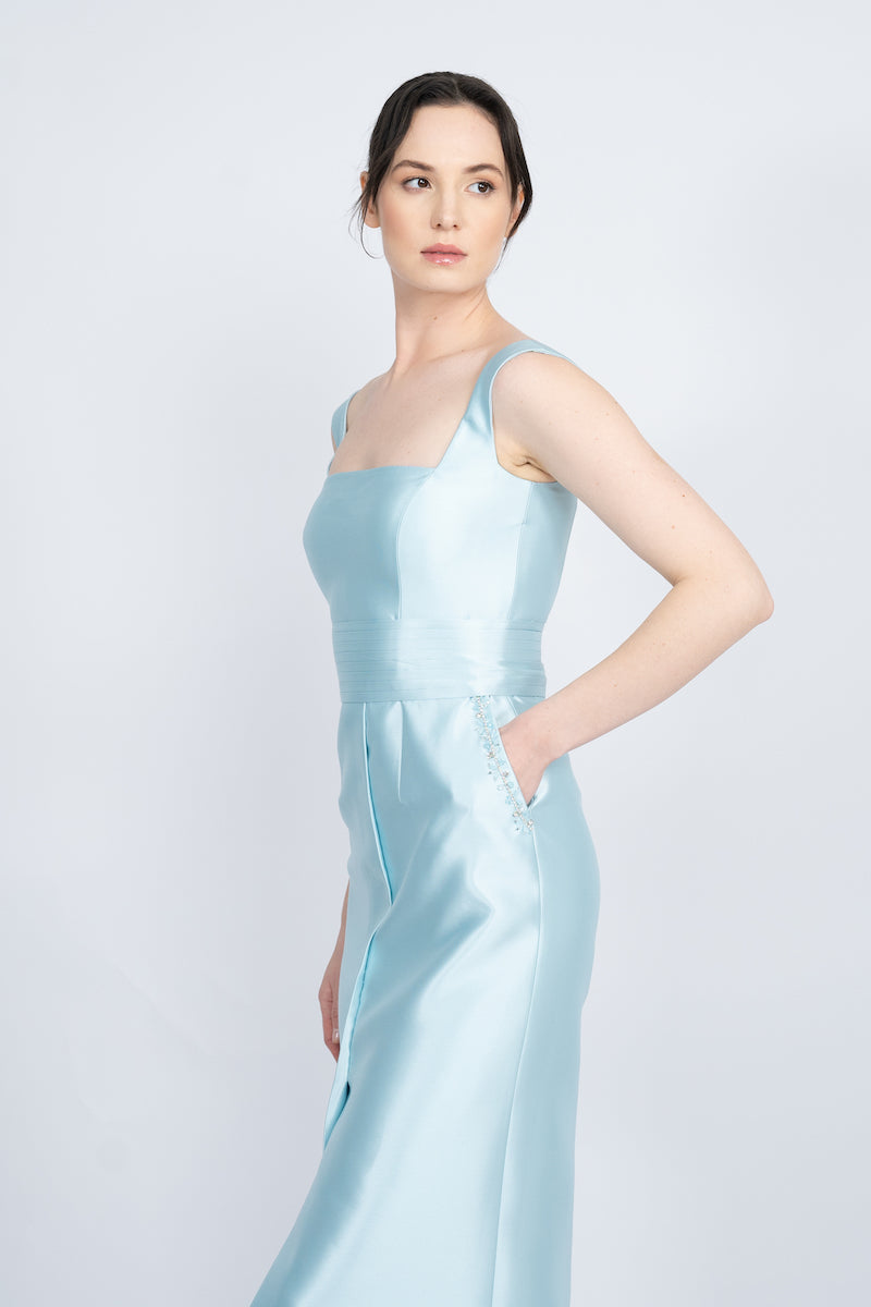 BLUE DETACHABLE MINI CAPE JACKET MAXI DRESS - CULT MIA