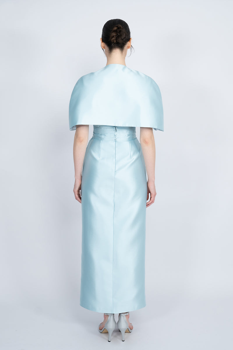 BLUE DETACHABLE MINI CAPE JACKET MAXI DRESS - CULT MIA