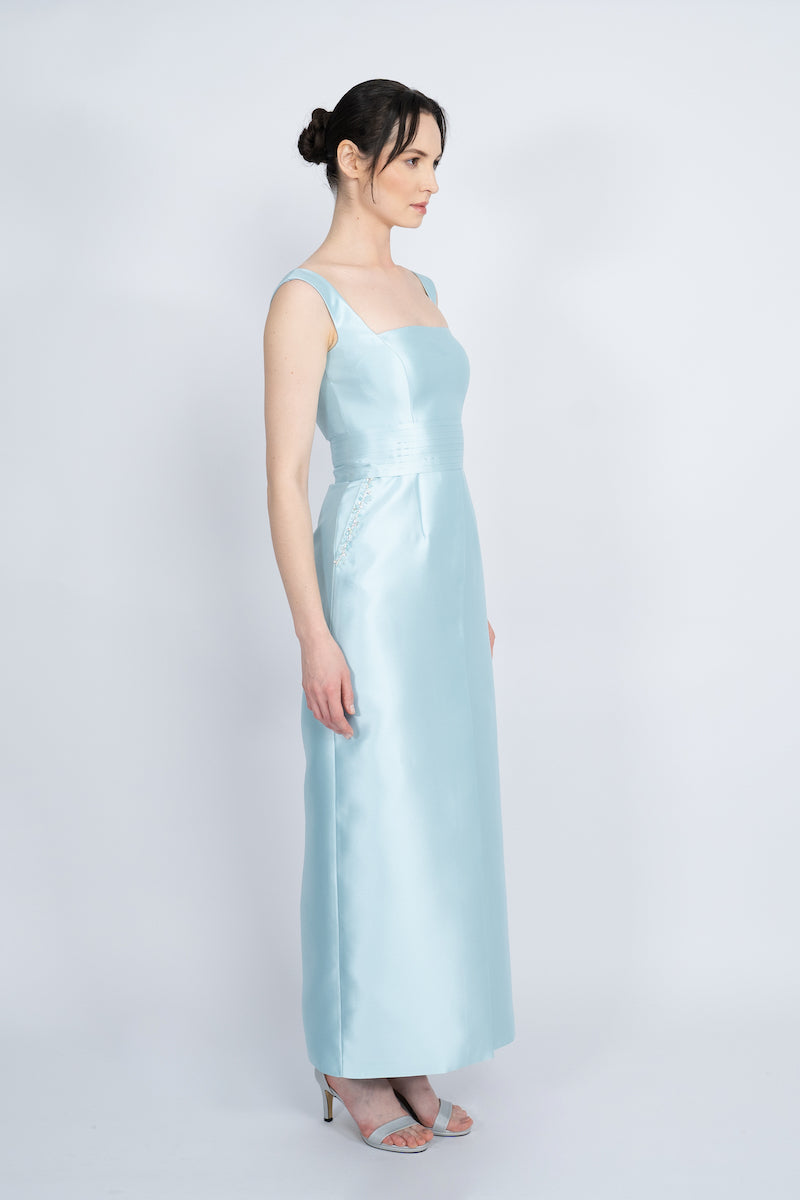 BLUE DETACHABLE MINI CAPE JACKET MAXI DRESS - CULT MIA