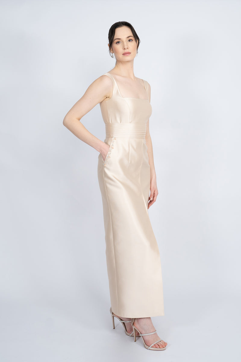 NUDE DETACHABLE MINI CAPE JACKET MAXI DRESS - CULT MIA