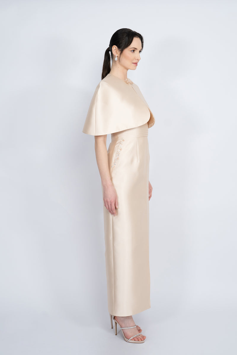 NUDE DETACHABLE MINI CAPE JACKET MAXI DRESS - CULT MIA