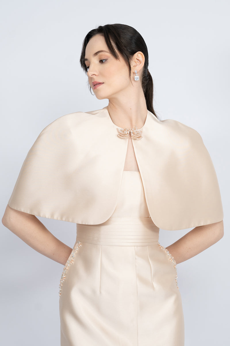 NUDE DETACHABLE MINI CAPE JACKET MAXI DRESS - CULT MIA