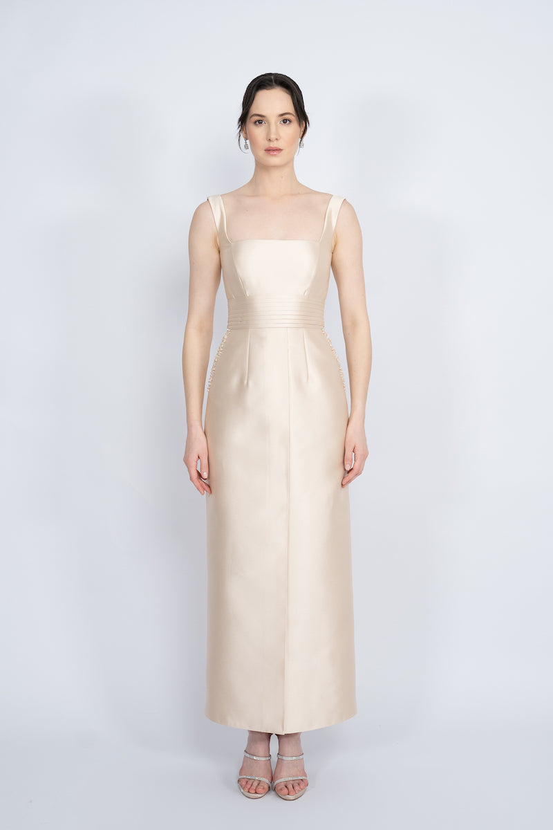 NUDE DETACHABLE MINI CAPE JACKET MAXI DRESS - CULT MIA