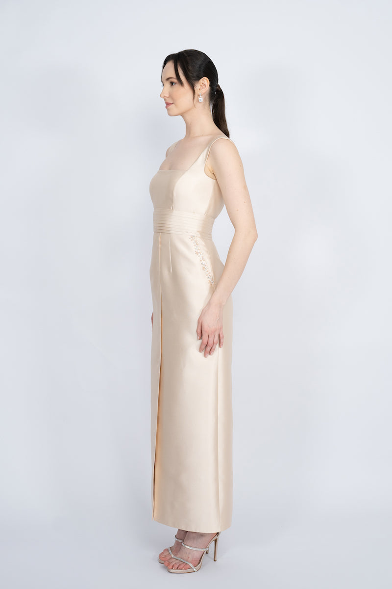 NUDE DETACHABLE MINI CAPE JACKET MAXI DRESS - CULT MIA