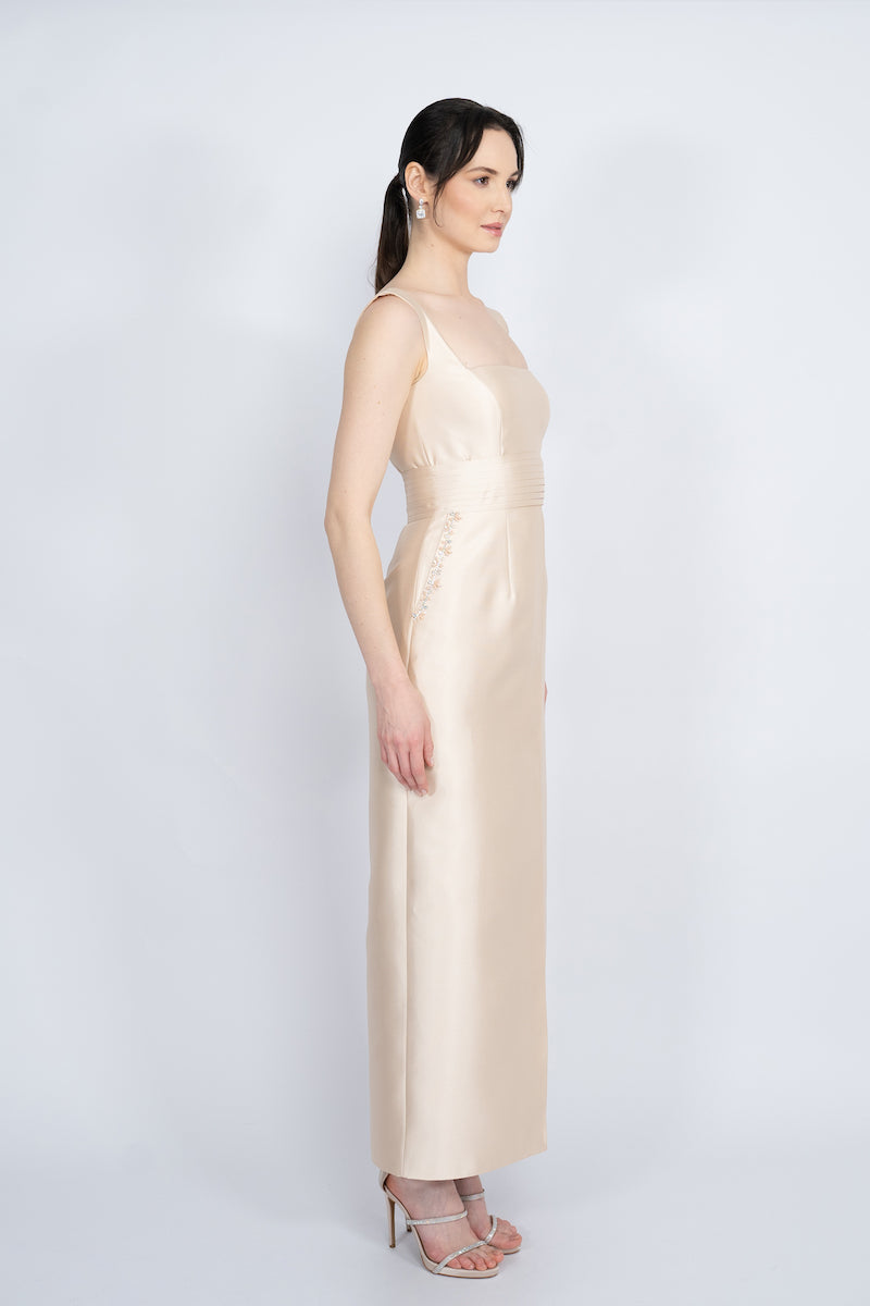 NUDE DETACHABLE MINI CAPE JACKET MAXI DRESS - CULT MIA