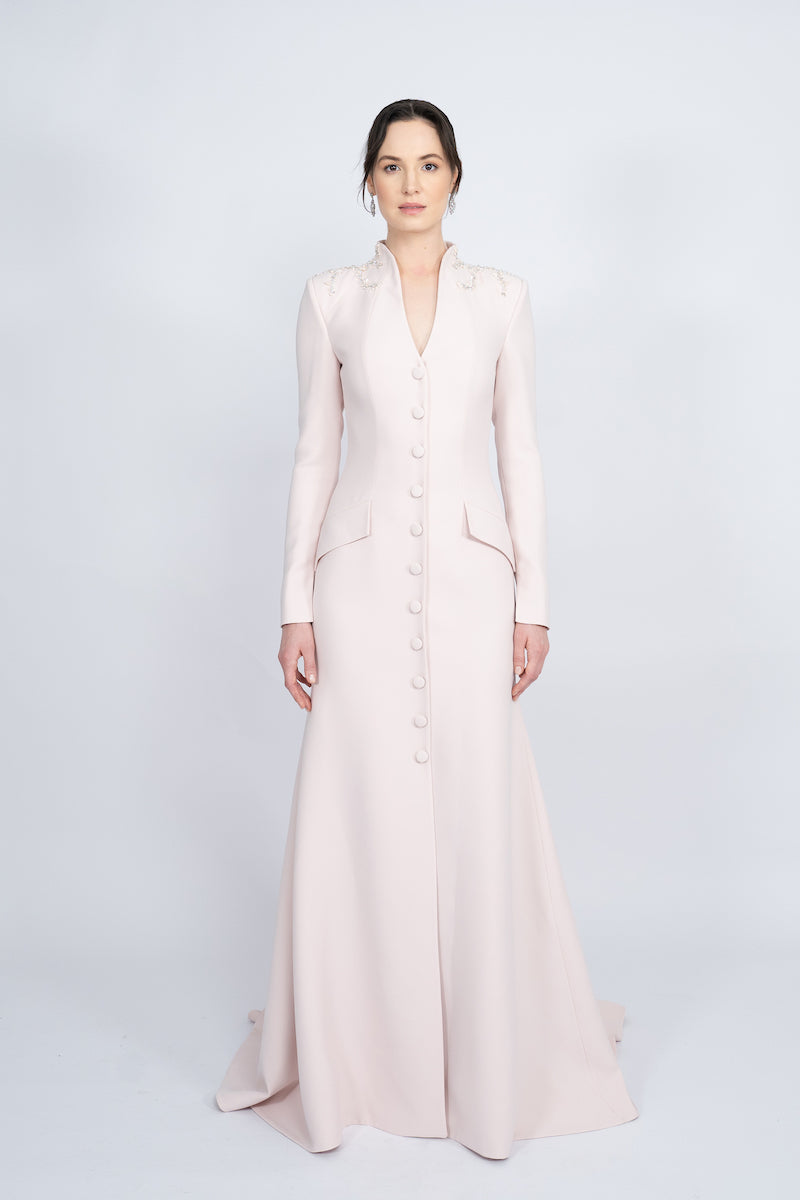 POWDER PADDED SHOULDER LONG JACKET DRESS - CULT MIA