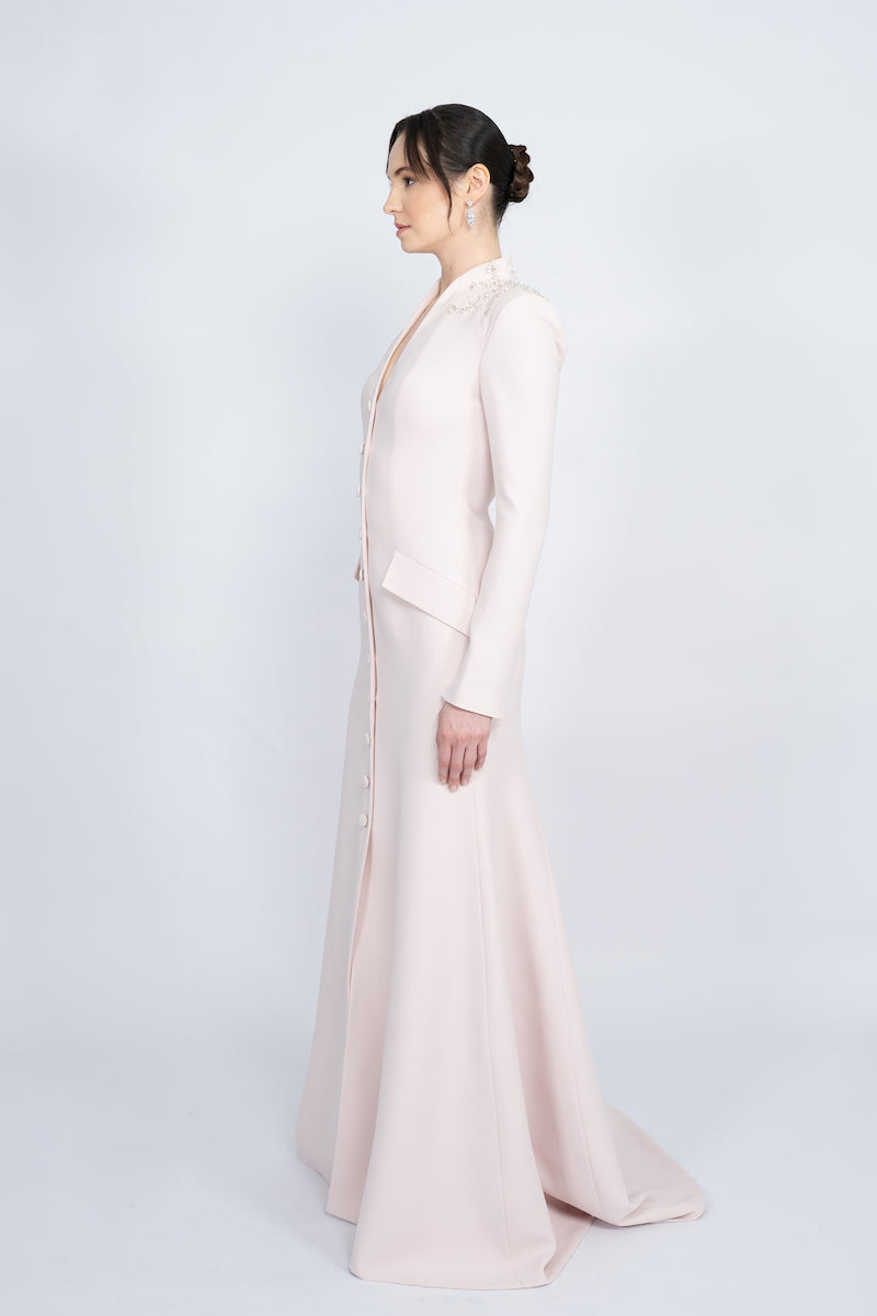 POWDER PADDED SHOULDER LONG JACKET DRESS - CULT MIA