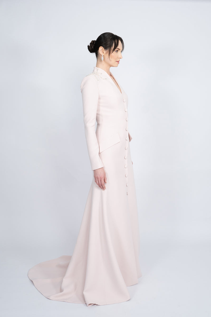 POWDER PADDED SHOULDER LONG JACKET DRESS - CULT MIA