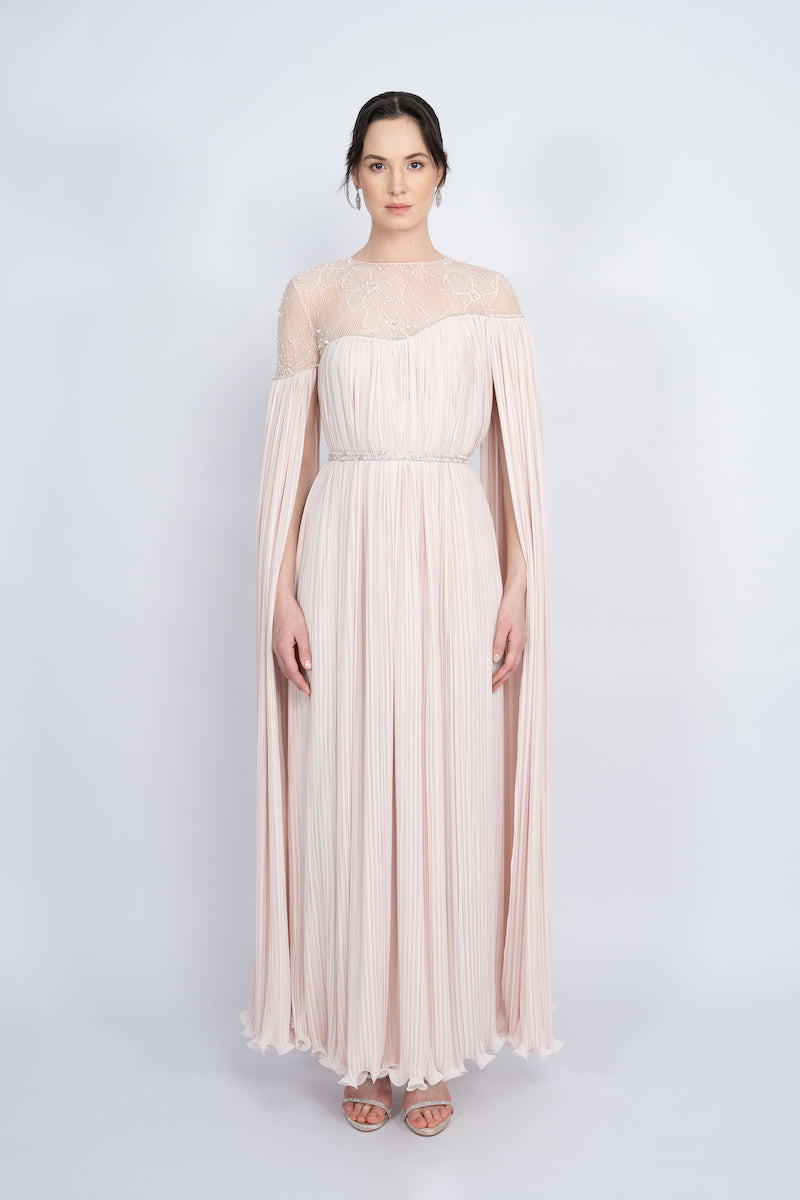 POWDER BICYCLE NECK HAND-EMBROIDERED LACE MAXI DRESS - CULT MIA
