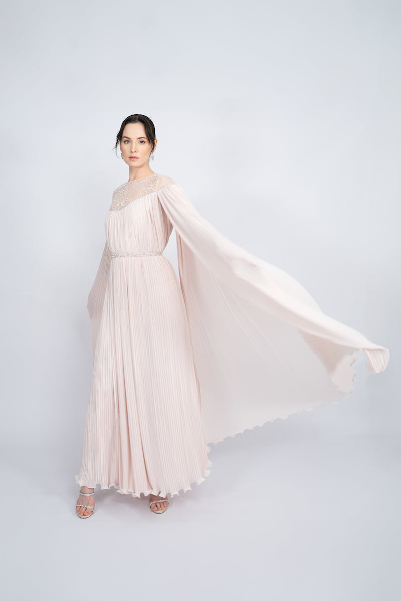 POWDER BICYCLE NECK HAND-EMBROIDERED LACE MAXI DRESS - CULT MIA
