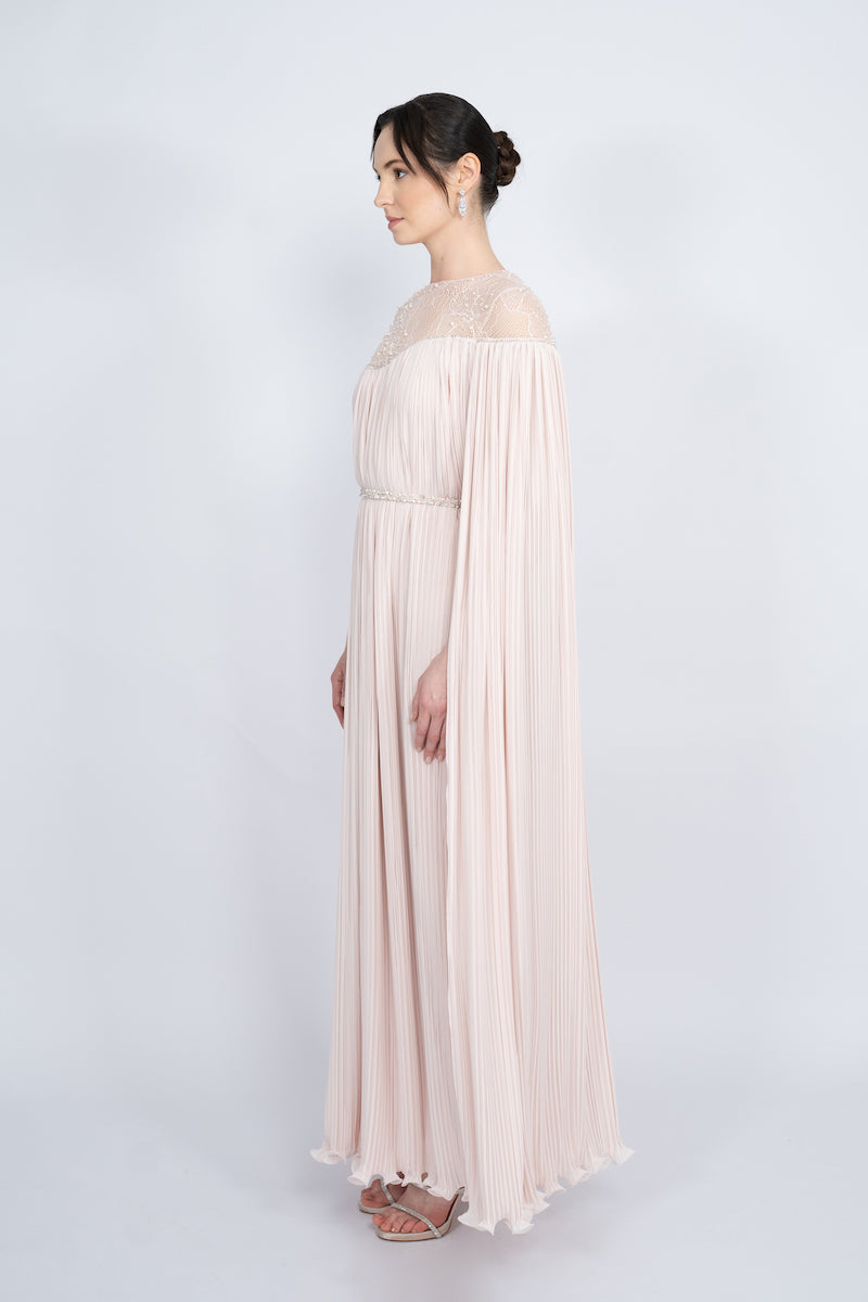 POWDER BICYCLE NECK HAND-EMBROIDERED LACE MAXI DRESS - CULT MIA
