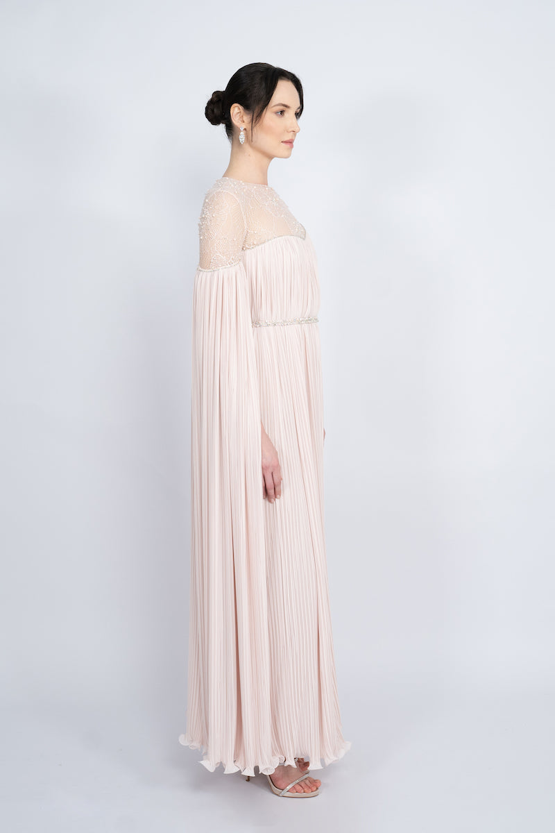 POWDER BICYCLE NECK HAND-EMBROIDERED LACE MAXI DRESS - CULT MIA