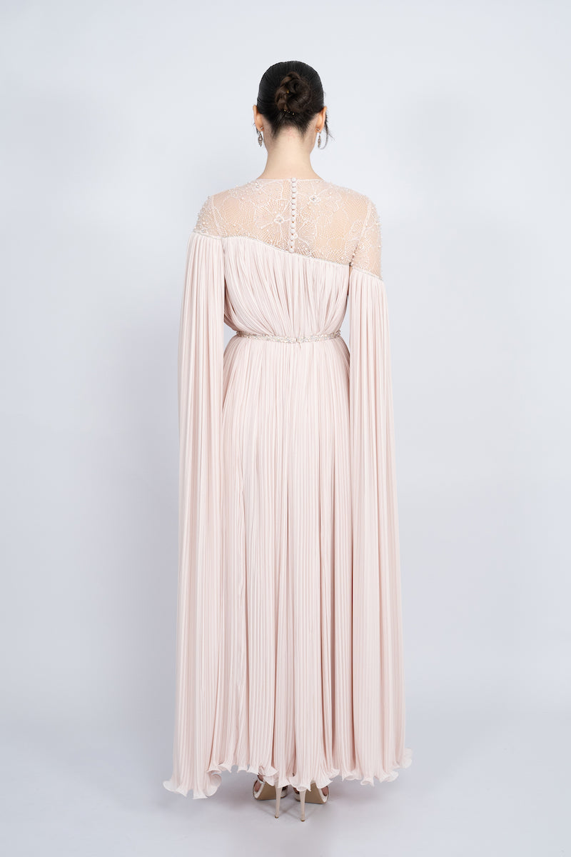 POWDER BICYCLE NECK HAND-EMBROIDERED LACE MAXI DRESS - CULT MIA