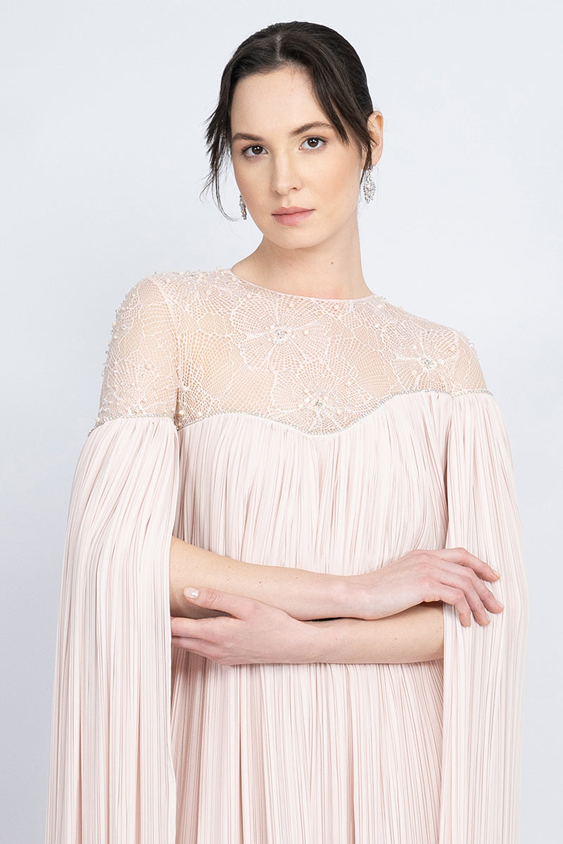 POWDER BICYCLE NECK HAND-EMBROIDERED LACE MAXI DRESS - CULT MIA
