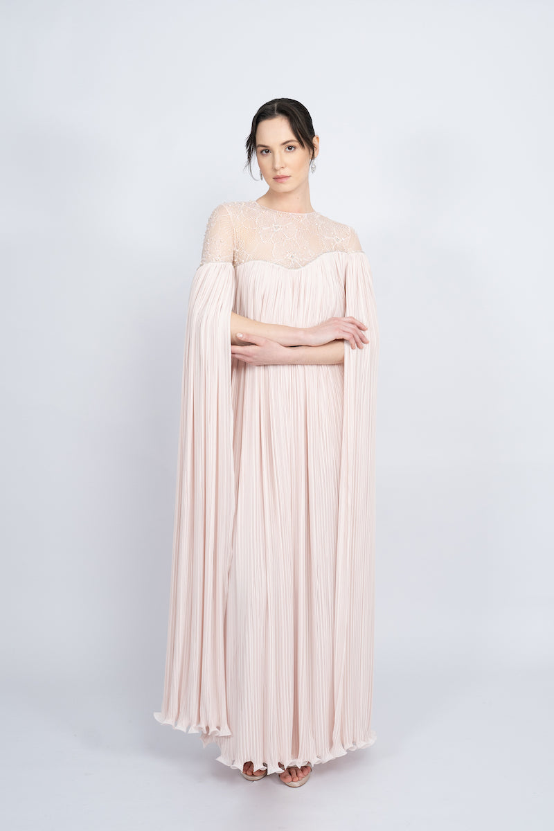 POWDER BICYCLE NECK HAND-EMBROIDERED LACE MAXI DRESS - CULT MIA