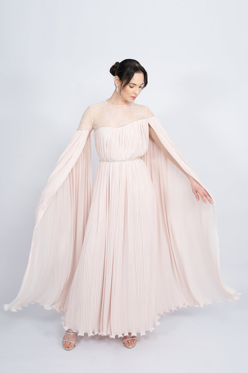 POWDER BICYCLE NECK HAND-EMBROIDERED LACE MAXI DRESS - CULT MIA