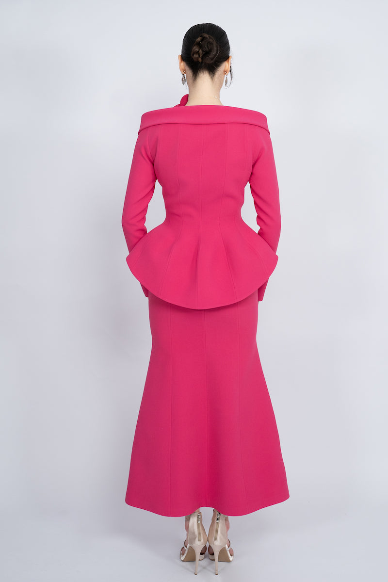 FUCHSIA TWO-PIECE HANDMADE FLORAL DETAIL MAXI SUIT - CULT MIA