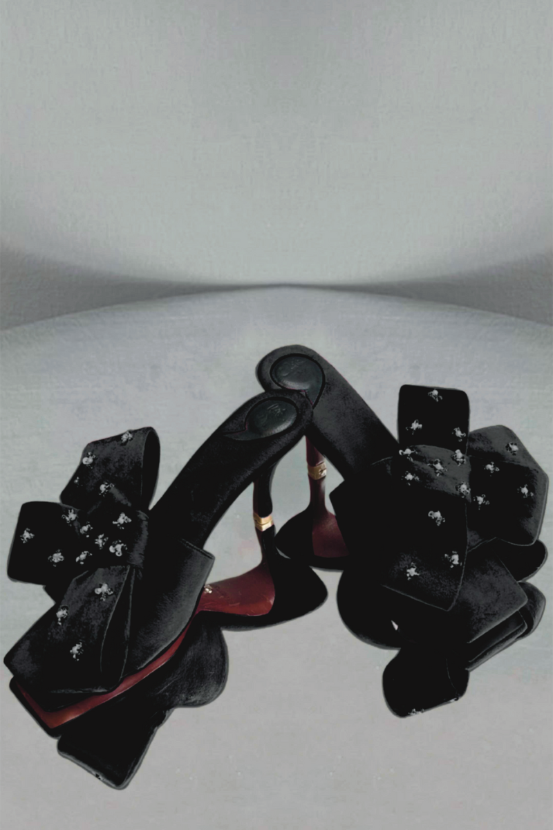 RAINA BLACK BOW HEELS - CULT MIA