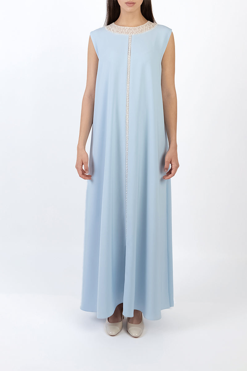 EMBELLISHED PANEL DETAIL DRESS IN LIGHT BLUE - CULT MIA