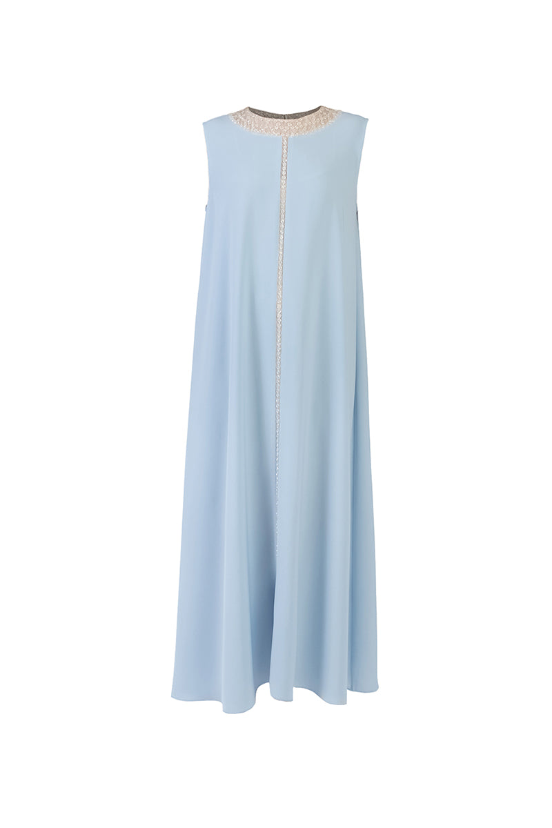 EMBELLISHED PANEL DETAIL DRESS IN LIGHT BLUE - CULT MIA
