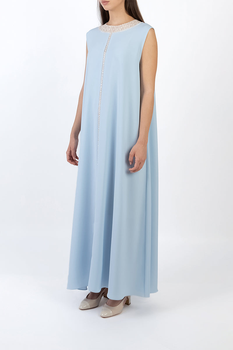 EMBELLISHED PANEL DETAIL DRESS IN LIGHT BLUE - CULT MIA