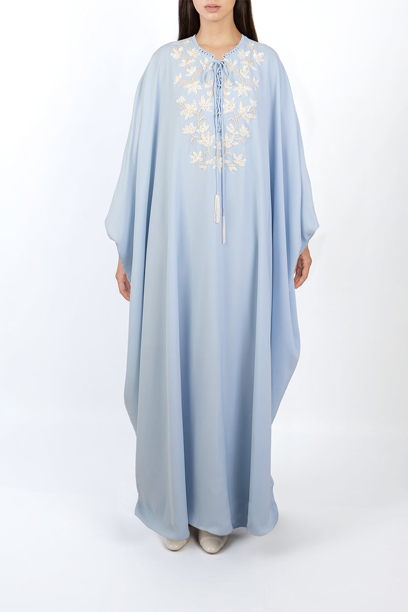 FLORAL EMBELLISHED CAPE IN LIGHT BLUE - CULT MIA