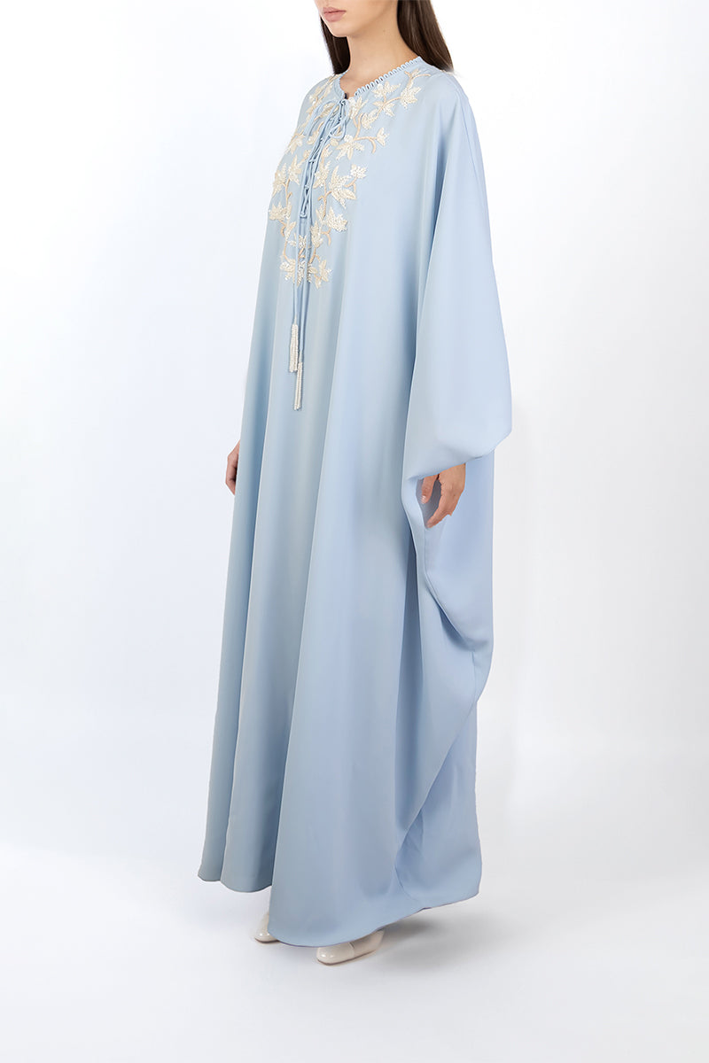 FLORAL EMBELLISHED CAPE IN LIGHT BLUE - CULT MIA