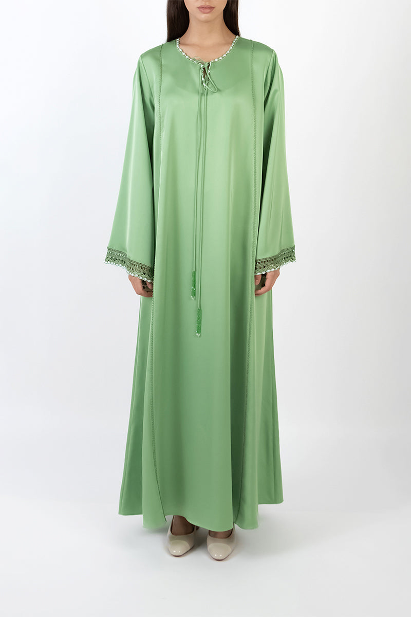 CROCHET EMBROIDERED DRESS IN SOFT GREEN - CULT MIA