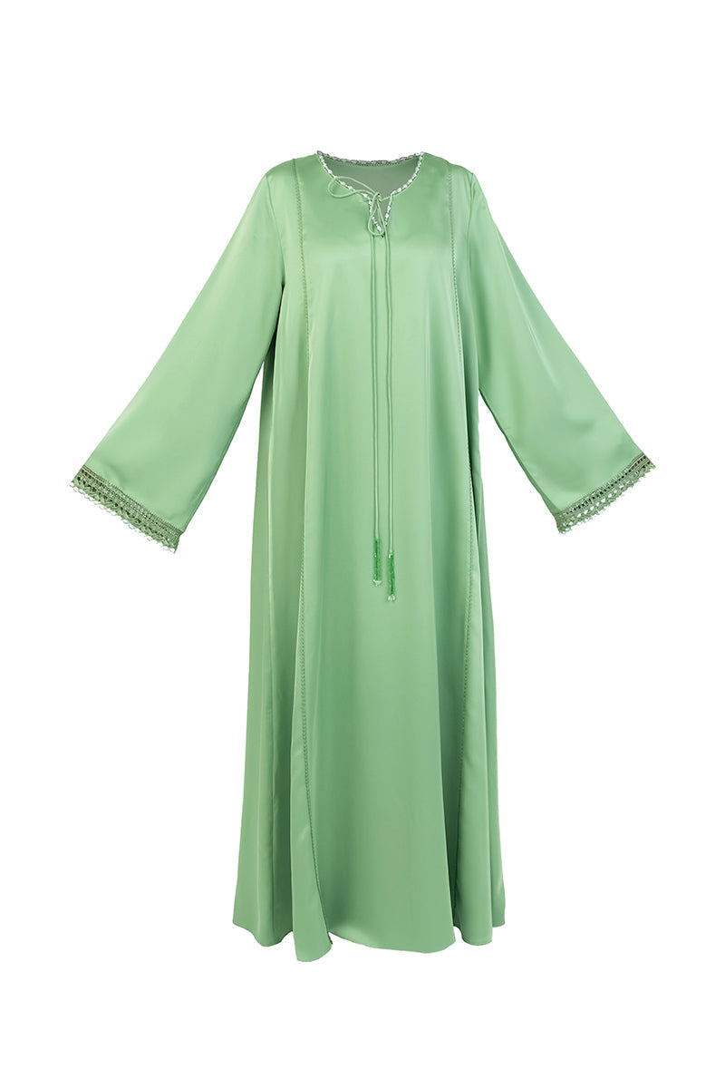 CROCHET EMBROIDERED DRESS IN SOFT GREEN - CULT MIA