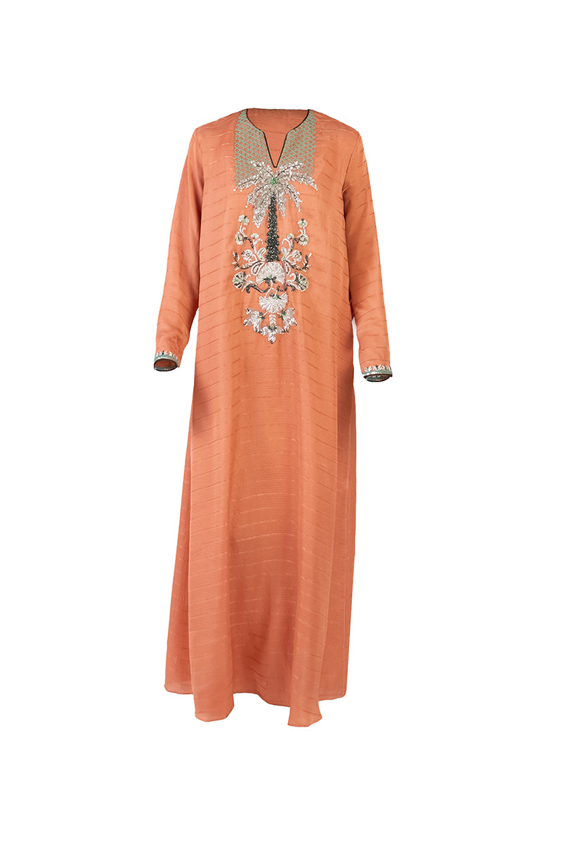 PALM TREE EMBELLISHED DRESS IN SOFT ORANGE - CULT MIA