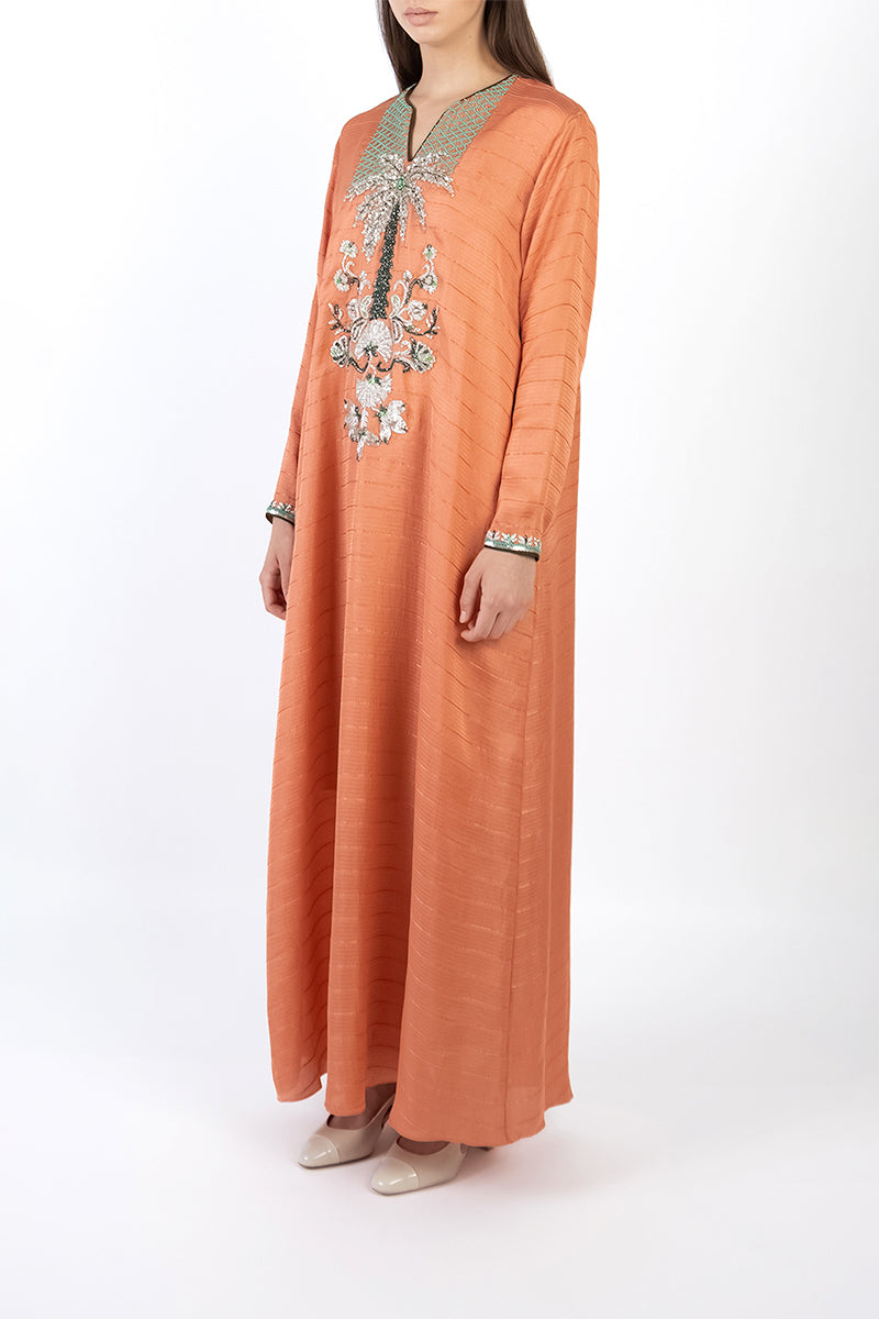 PALM TREE EMBELLISHED DRESS IN SOFT ORANGE - CULT MIA