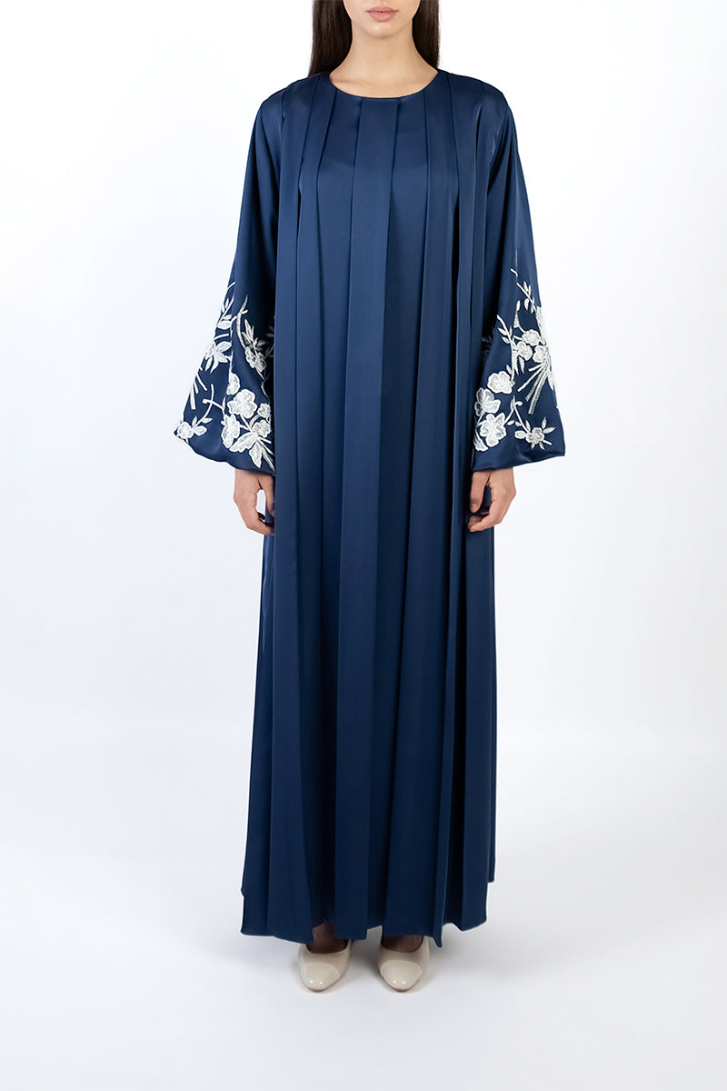 FLORAL EMBROIRDERED DRESS IN NAVY BLUE - CULT MIA