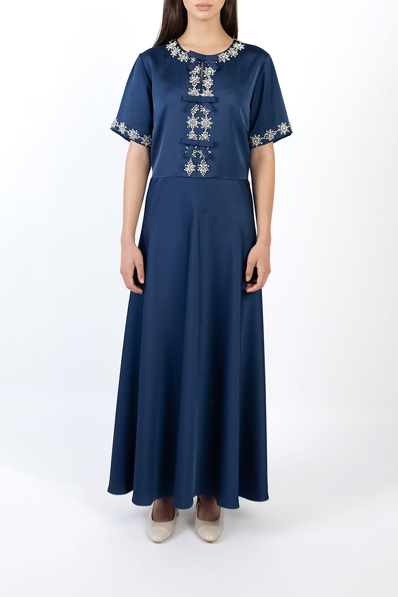 BOW DETAIL DRESS IN NAVY BLUE - CULT MIA