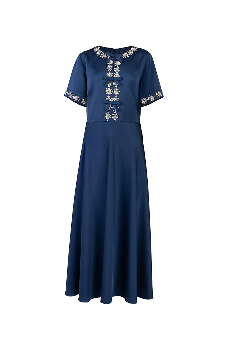 BOW DETAIL DRESS IN NAVY BLUE - CULT MIA