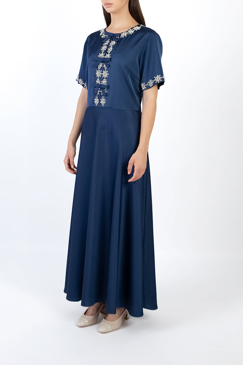 BOW DETAIL DRESS IN NAVY BLUE - CULT MIA