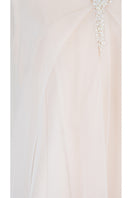 Pearl-embellished drape detail cape gown by Shatha Essa, featuring elegant fabric and sophisticated design, perfect for formal occasions.