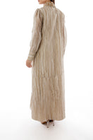 Back view of a maxi embroidered shirt dress with detailed accents by Shatha Essa, showcasing intricate embroidery and elegant design.