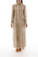Shatha Essa embroidered maxi shirt dress with detailed embroidery, front view showcasing intricate design and flowing fabric.