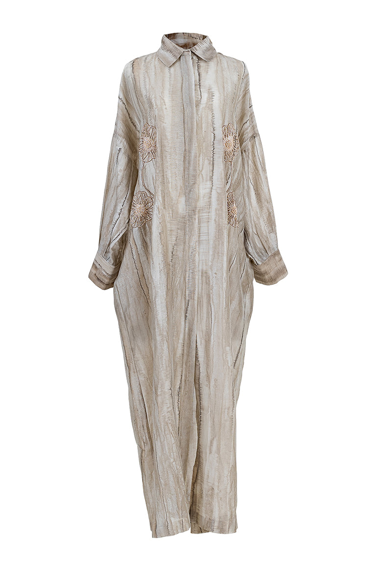 FLORAL EMBROIDERED OVERSIZED SHIRT DRESS WITH INNER DRESS - CULT MIA