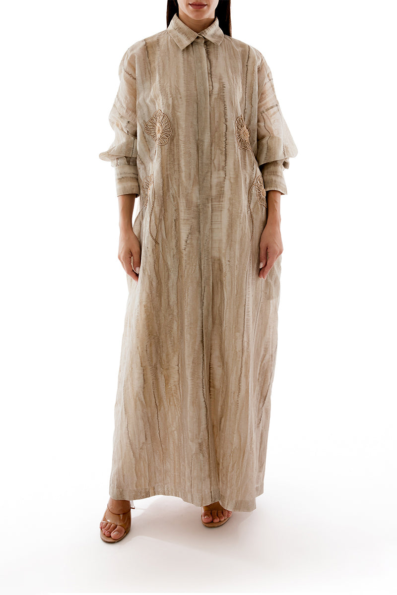 FLORAL EMBROIDERED OVERSIZED SHIRT DRESS WITH INNER DRESS - CULT MIA