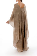 Back view of Shatha Essa draped detail caftan top with strappy inner dress, a stylish maxi dress with flowing fabric and elegant design.