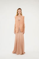 Mastani Reez Silk Gilet in nude color, sleeveless vest with smooth silk fabric, stylish and lightweight for layered outfits.