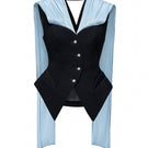 Jenny K Tran Retford blazer jacket displayed on a hanger, featuring a tailored fit and classic design in neutral fabric.