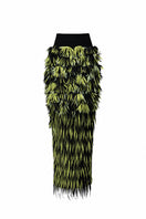 Green Jenny K Tran Retford Maxi Skirt with flowing fabric and elastic waistband, displayed on a hanger.