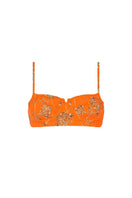 Aguaclara Riad short bikini bustier in vibrant fabric, featuring a fitted design and adjustable straps for a stylish beach look.