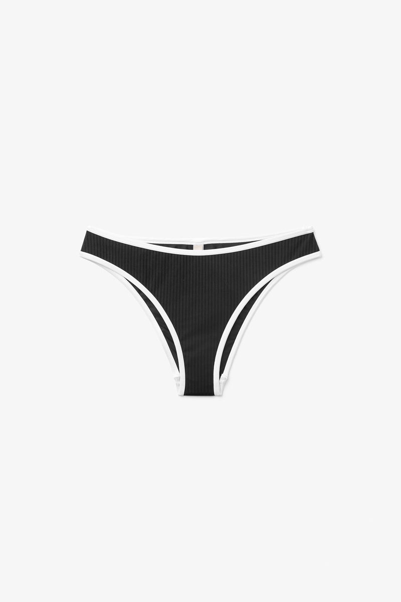 Black ribbed bikini top and bottom set by Seaquelle, featuring a stylish ribbed fabric design.