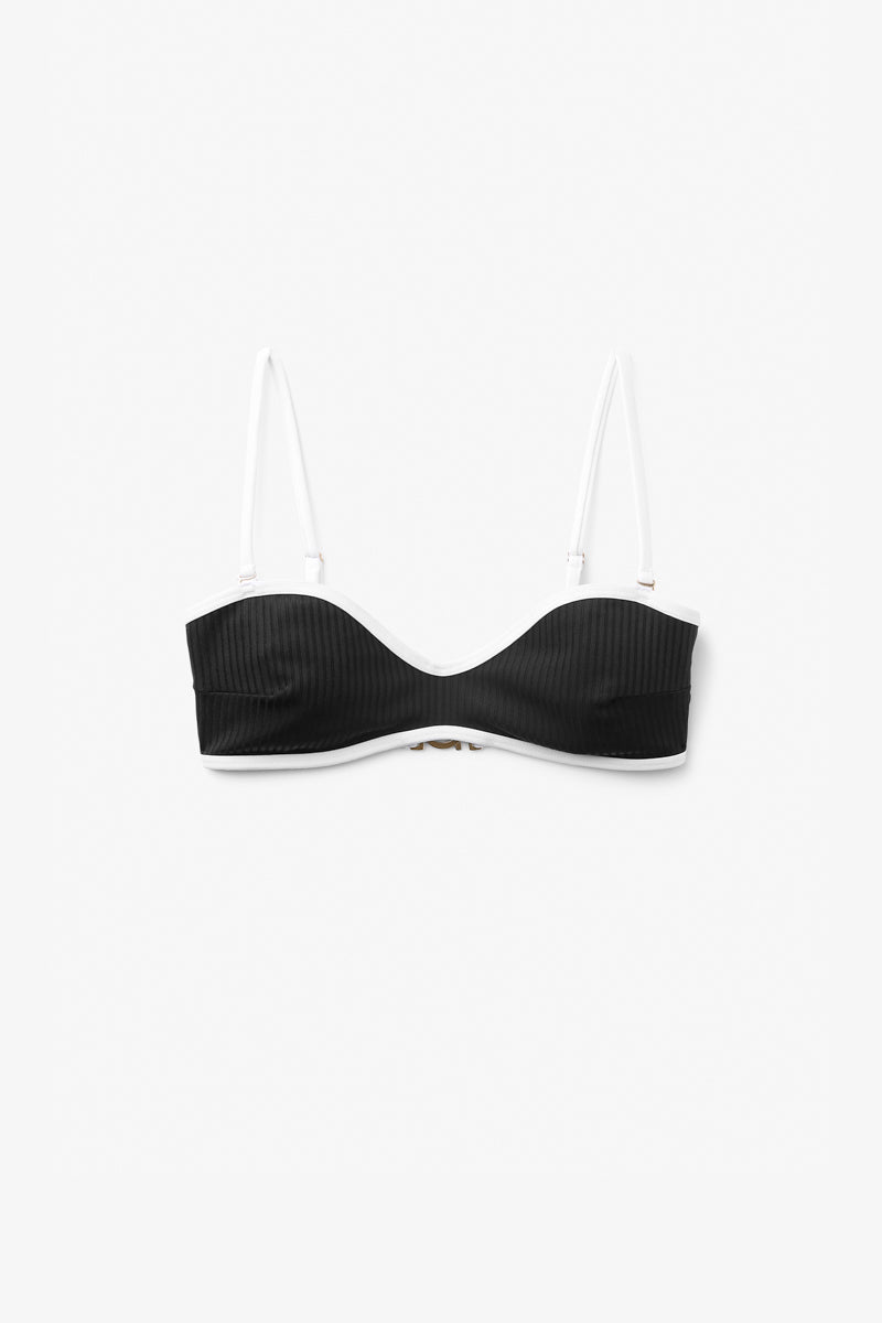 Black ribbed bikini top and bottom set by Seaquelle, featuring textured ribbed fabric and classic swimwear style.
