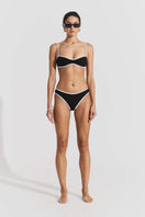 Black ribbed bikini top and bottom set by Seaquelle, featuring textured fabric and classic swimwear design.