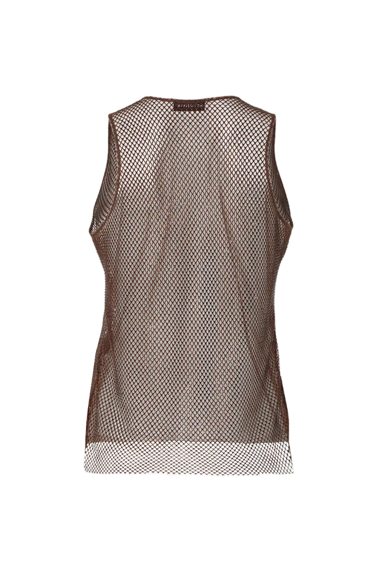 Brown Studio NK Rita tank top displayed on a hanger, showcasing its sleeveless design and casual fit.