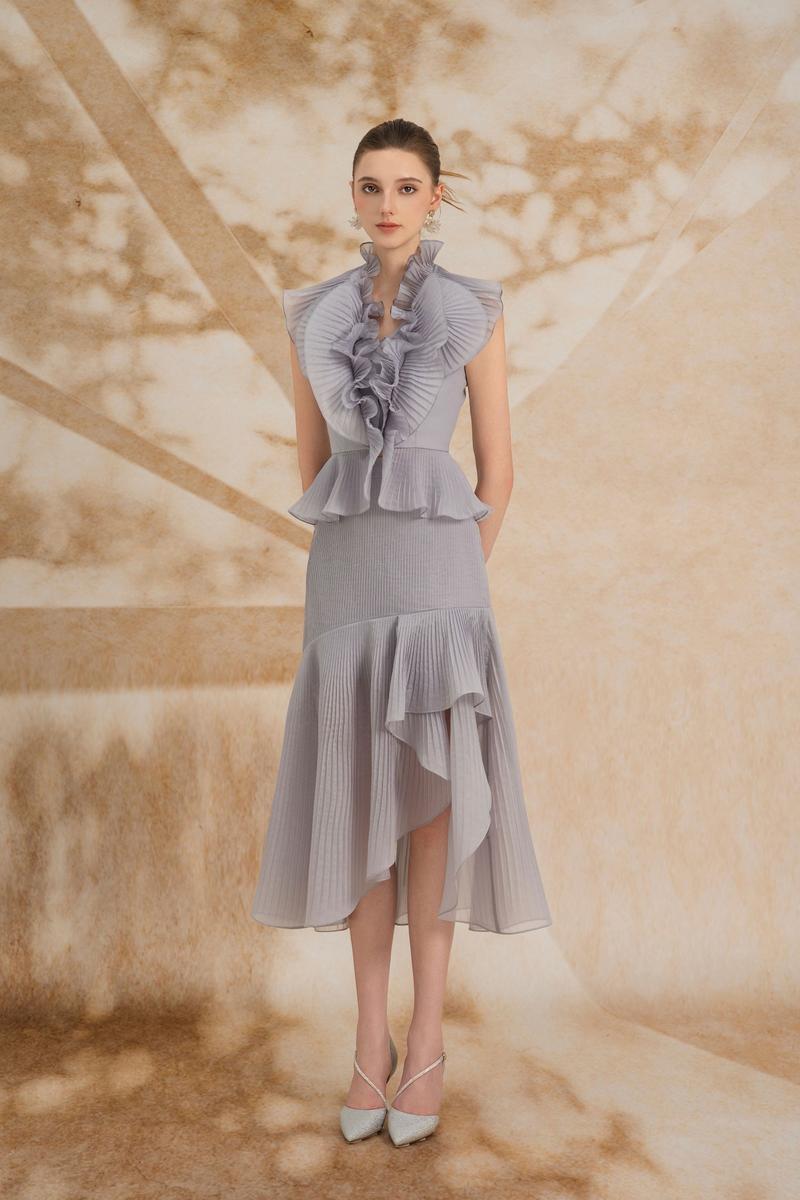 MELINA ASYMMETRIC RUFFLED ORGANZA MIDI SET